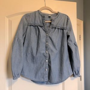 Old Navy Ruffled Button Down Jean Blouse Small EUC